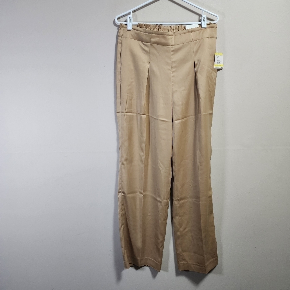 Anne klein high rise wide leg satin pants with pockets size medium color champag
